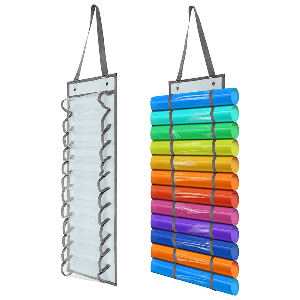 HASTHIP Vinyl Roll Holder with 12 Compartments Wall Hanging, 2 Hooks and 1 Hanging Strap, Clear Vinyl Organizers Holder Wall Mount for Home Craft Closet Wall Door, 67cmX22cm (Grey) HASTHIP Vinyl Roll Holder with 12 Compartments Wall Hanging, 2 Hooks and 1 Hanging Strap, Clear Vinyl Organizers Holder Wall Mount for Home Craft Closet Wall Door, 67cmX22cm (Grey)